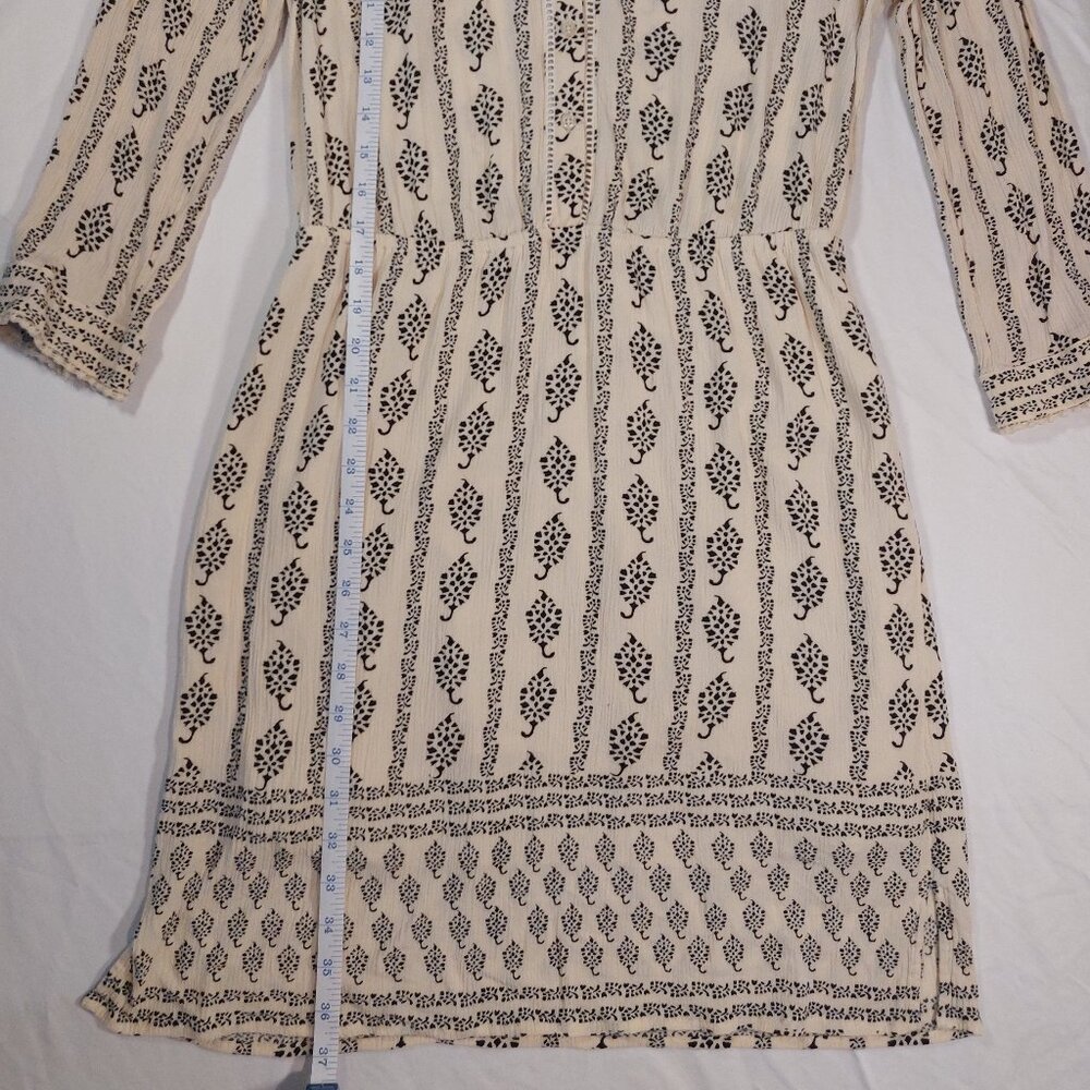 Loft Cream and Black Long Sleeve Half Button Down Boho Sheath Dress - Picture 6 of 15